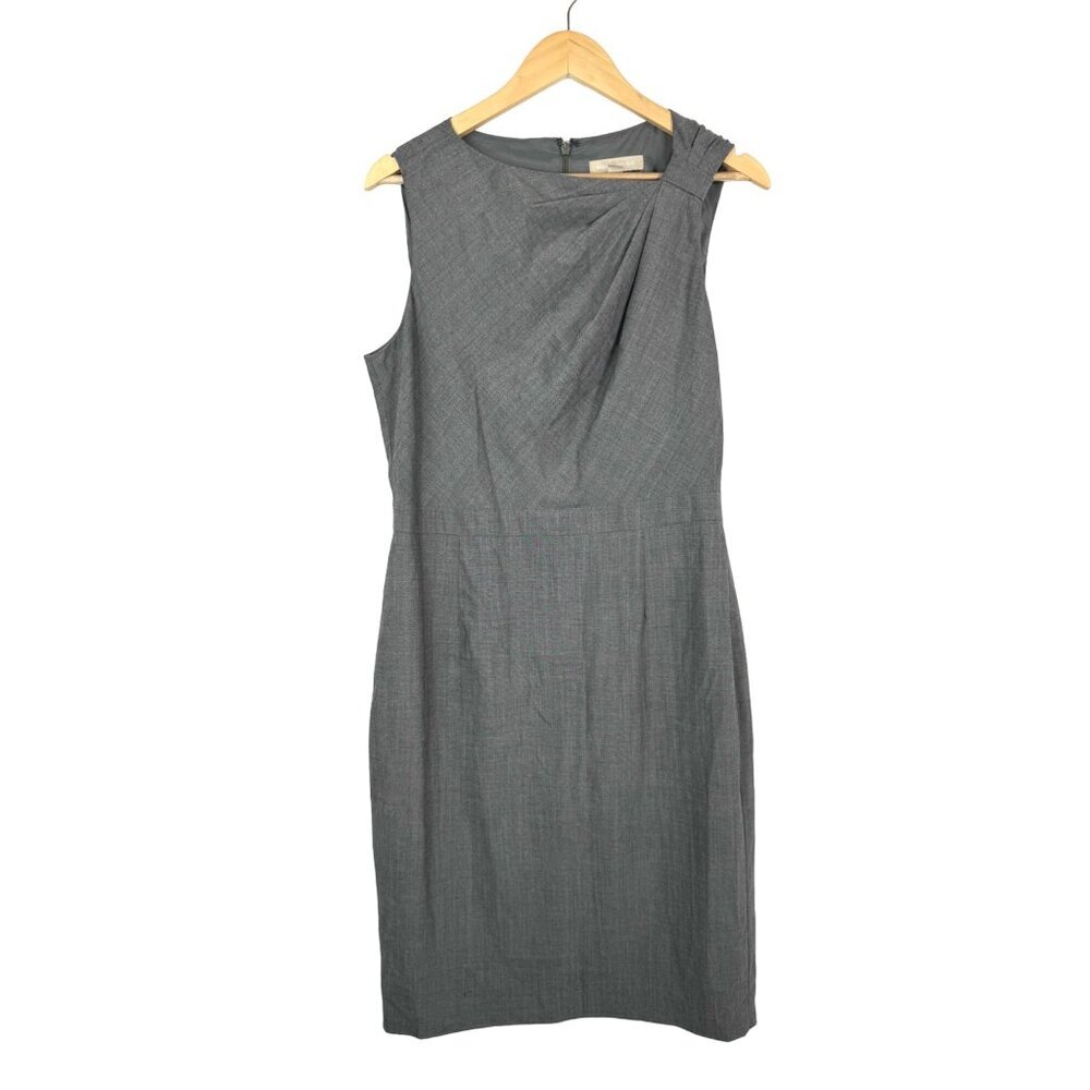 Banana Republic Wool blend ruched‎ shoulder sheath career dress grey sz 12
